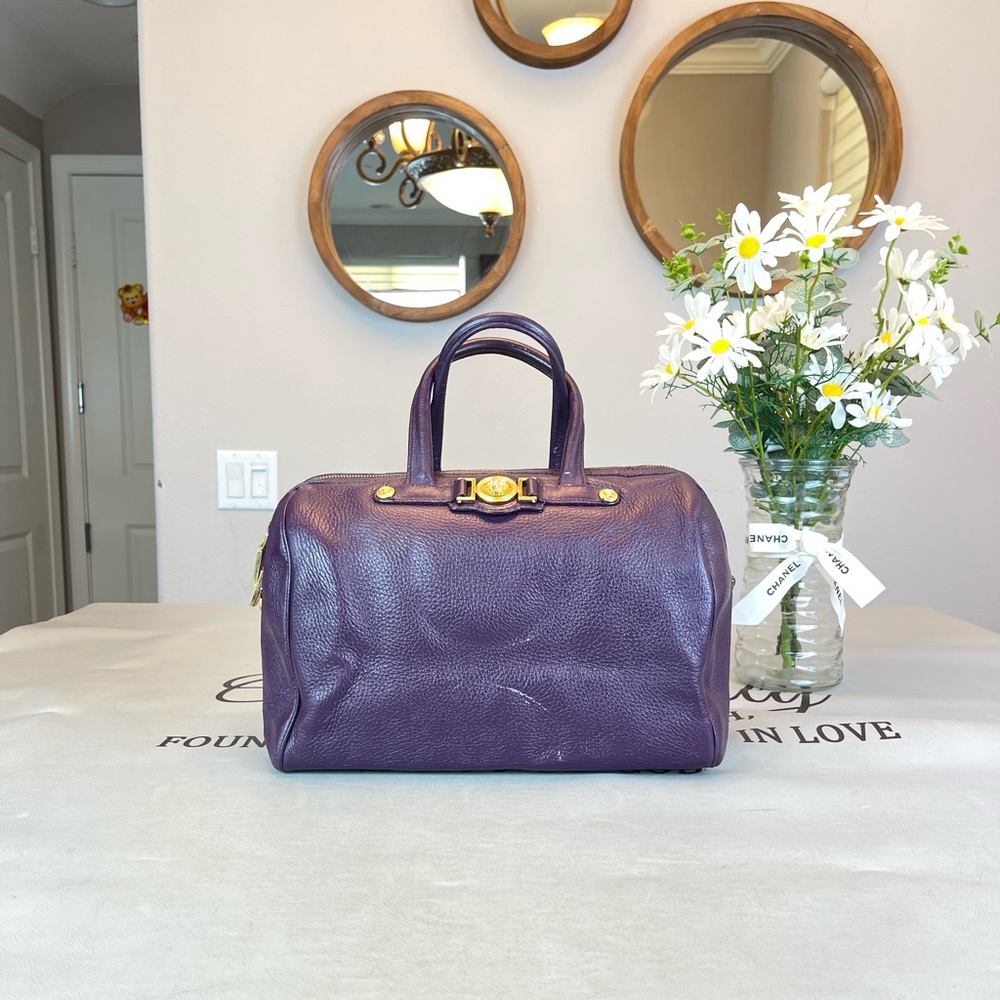 Versace Purple Leather Boston Bag Satchel Handbag